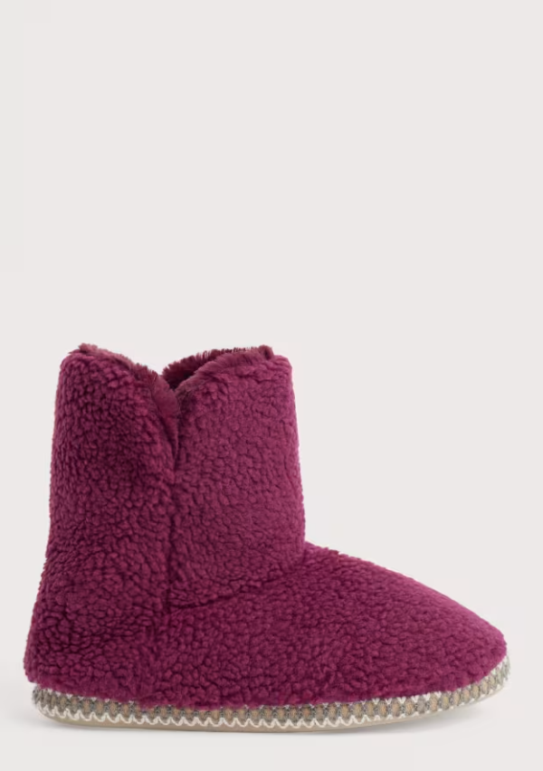 Seasalt Night Sky Borg Slipper Booties Clove Womens Slippers Seasalt clothing Purple fuzzy boot on a white background