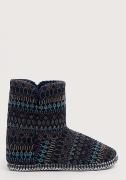 Seasalt Northaway Men's Fair Isle Fleece Lined Slipper Boots Larner Maritime mens Slippers Seasalt clothing Knitted slipper boot with a pattern on a white background