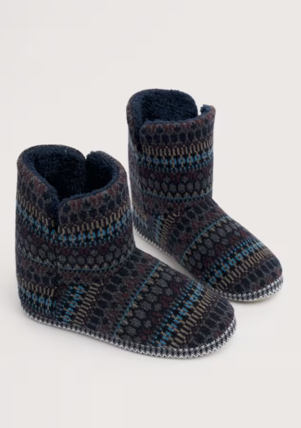 Seasalt Northaway Men's Fair Isle Fleece Lined Slipper Boots Larner Maritime