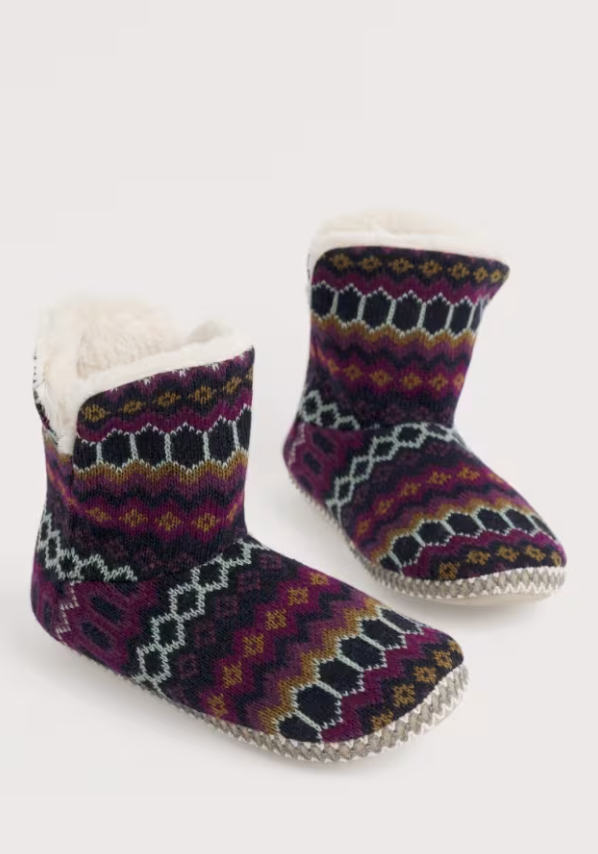 Seasalt Snooze Slipper Booties Modernist Grape Multi