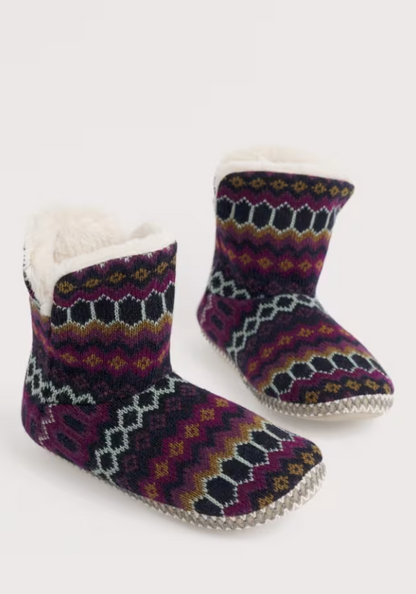 Seasalt Snooze Slipper Booties Modernist Grape Multi