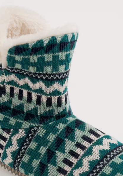 Seasalt Snooze Slipper Booties Zig Zag Geo Kingfisher Mix
