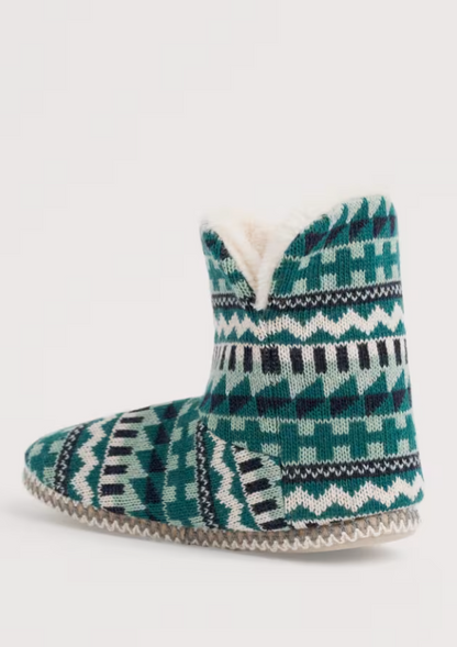 Seasalt Snooze Slipper Booties Zig Zag Geo Kingfisher Mix