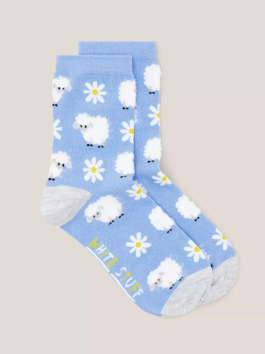 Womens Socks White Stuff Fluffy Sheep Socks Ankle Sock Blue White Stuff socks