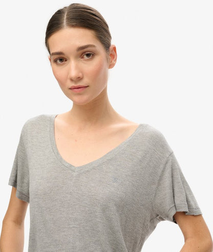 Superdry Studios Slub Embroidered V-Neckline T-Shirt Silver Metallic