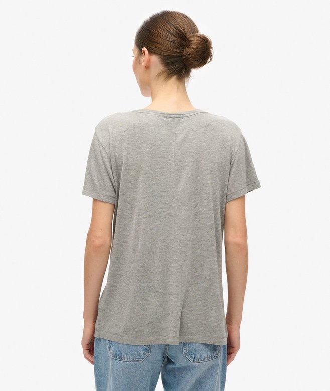 Superdry Studios Slub Embroidered V-Neckline T-Shirt Silver Metallic
