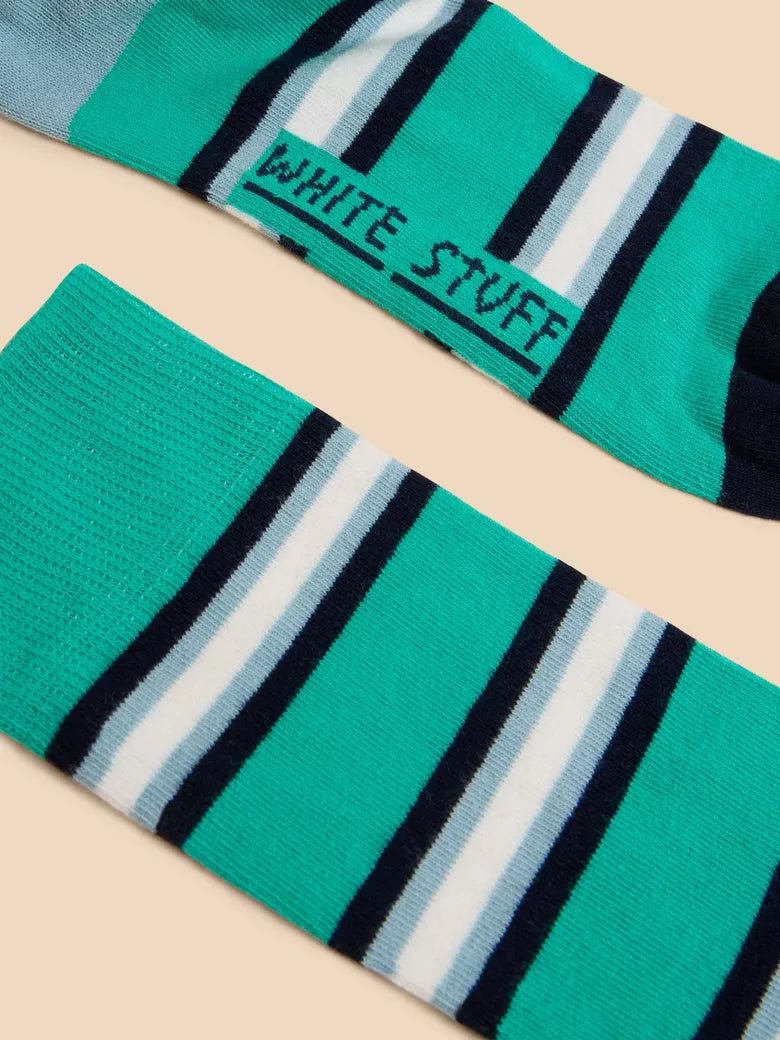 White Stuff Space Striped Ankle Sock Teal