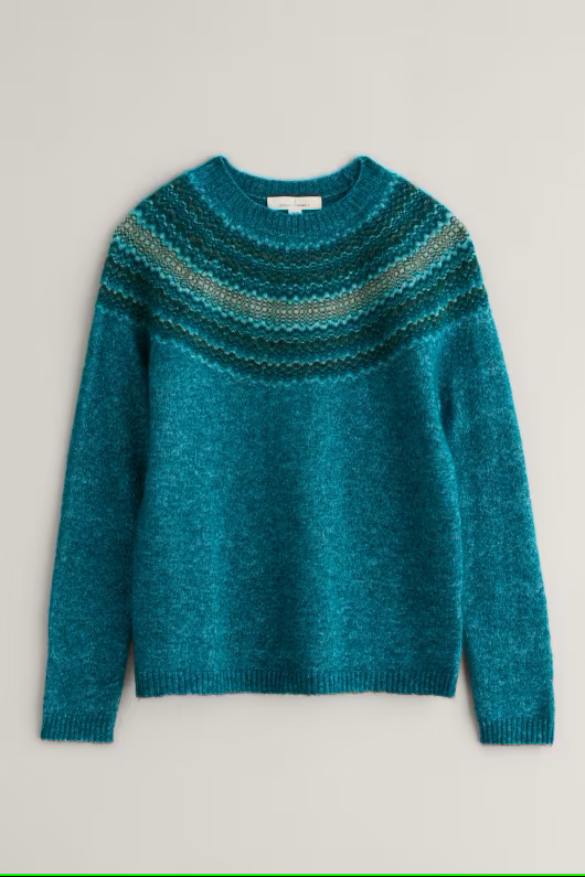 Seasalt Spruce Frost Mohair-Blend Fair Isle Jumper