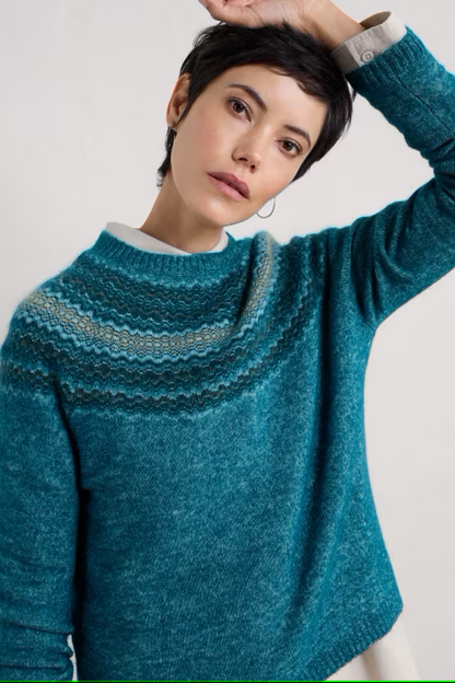 Seasalt Spruce Frost Mohair-Blend Fair Isle Jumper