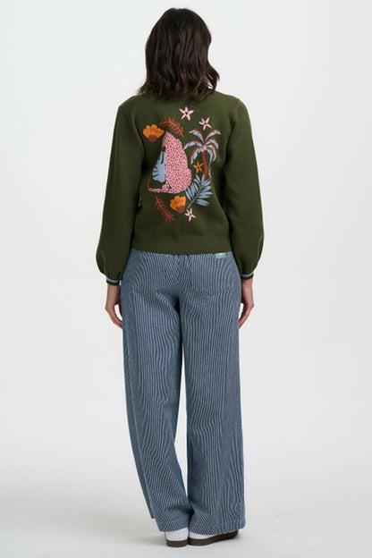 Sugarhill Brighton Adrian Cardigan Khaki Leopard Jungle