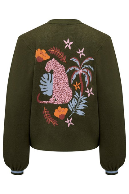 Sugarhill Brighton Adrian Cardigan Khaki Leopard Jungle