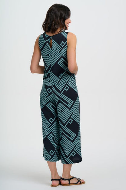 Sugarhill Brighton Ameera Cropped Wide Leg Trousers Black/Green Geometric Lines