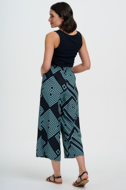 Sugarhill Brighton Ameera Cropped Wide Leg Trousers Black/Green Geometric Lines