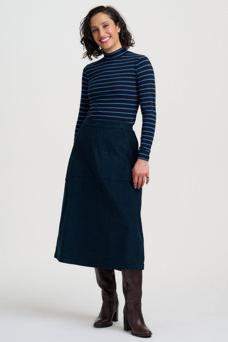 Sugarhill Brighton Annika Turtleneck Jersey Top Black/Blue Striped