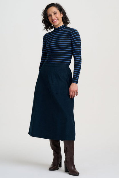 Sugarhill Brighton Annika Turtleneck Jersey Top Black/Blue Striped