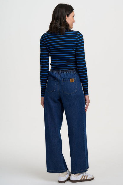 Sugarhill Brighton Annika Turtleneck Jersey Top Black/Blue Striped