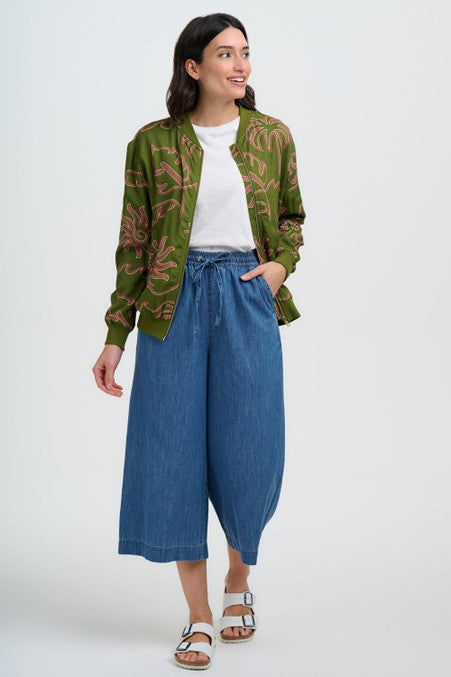 Sugarhill Brighton Bobbi Bomber Jacket Khaki Tropical Line Drawing