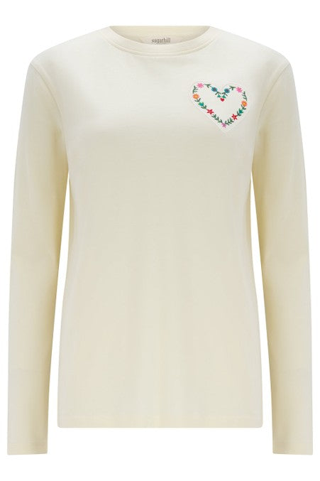 Sugarhill Brighton Brunswick Jersey Top White Heart Flower