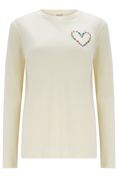 Sugarhill Brighton Brunswick Jersey Top White Heart Flower