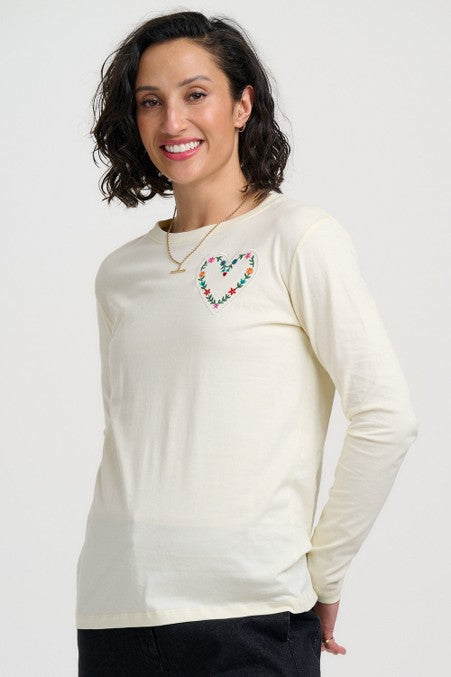 Sugarhill Brighton Brunswick Jersey Top White Heart Flower