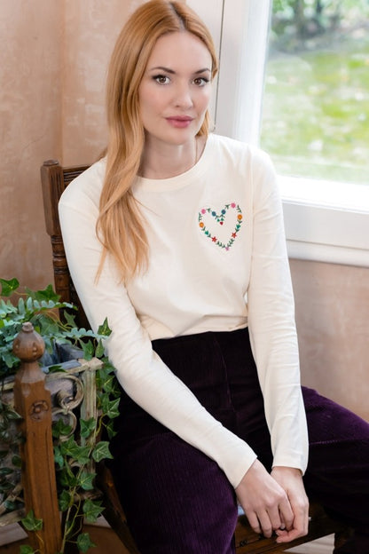 Sugarhill Brighton Brunswick Jersey Top White Heart Flower