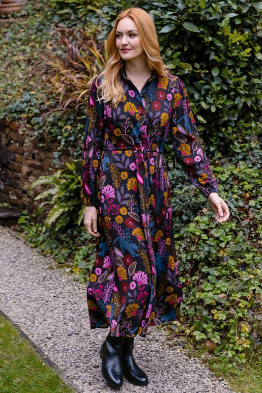 Sugarhill Brighton Dottie Maxi Shirt Dress Black Jungle