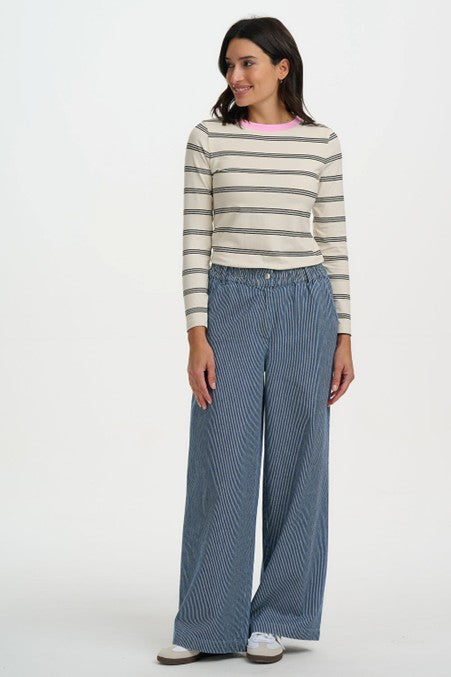 Sugarhill Brighton Fifi Wide Leg Trousers Blue Stripe Denim