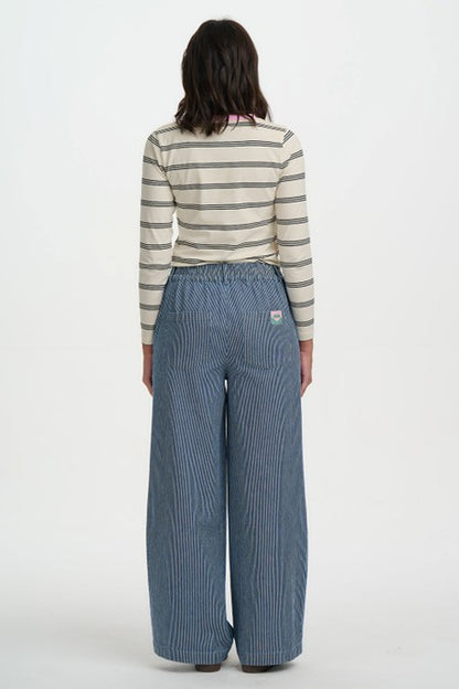 Sugarhill Brighton Fifi Wide Leg Trousers Blue Stripe Denim