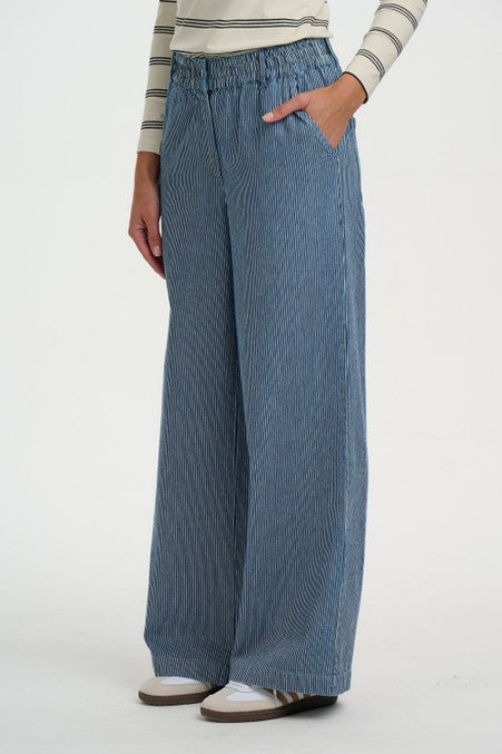 Sugarhill Brighton Fifi Wide Leg Trousers Blue Stripe Denim