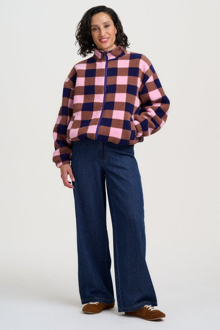 Sugarhill Brighton Hartley Zip Up Fleece Navy/Pink Check