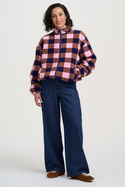 Sugarhill Brighton Hartley Zip Up Fleece Navy/Pink Check