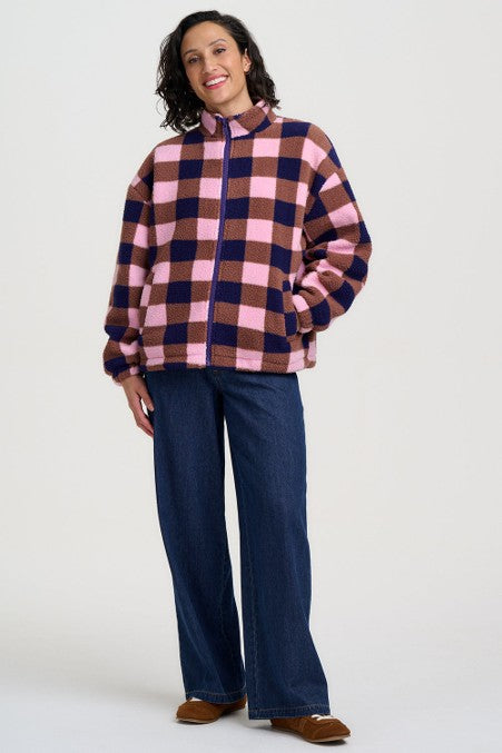 Sugarhill Brighton Hartley Zip Up Fleece Navy/Pink Check