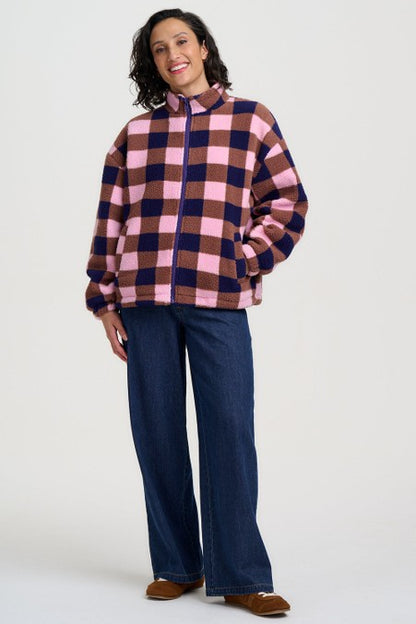 Sugarhill Brighton Hartley Zip Up Fleece Navy/Pink Check