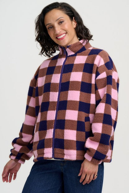 Sugarhill Brighton Hartley Zip Up Fleece Navy/Pink Check