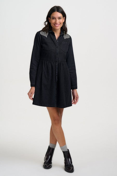 Sugarhill Brighton Jamelia Mini Smock Dress Washed Black Heart Paisley