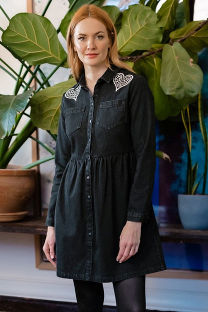 Sugarhill Brighton Jamelia Mini Smock Dress Washed Black Heart Paisley