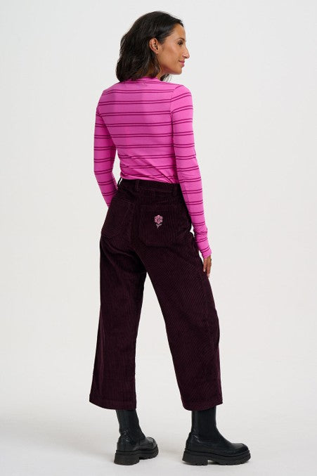 Sugarhill Brighton Lindley Cord Cropped Trousers Dark Plum