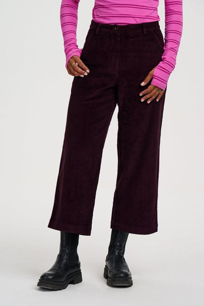Sugarhill Brighton Lindley Cord Cropped Trousers Dark Plum