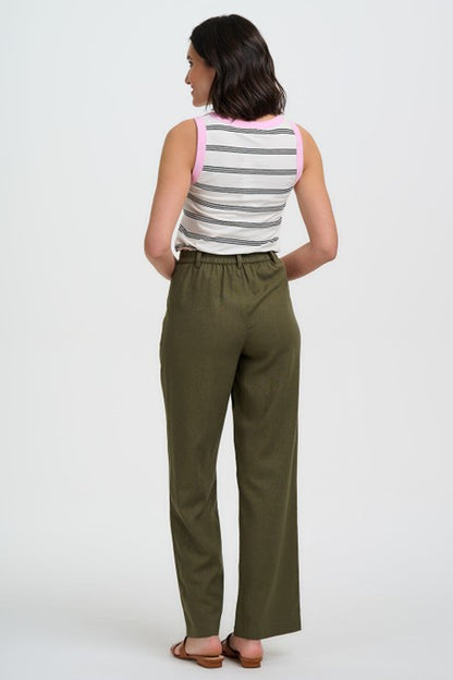 Sugarhill Brighton Lois Wide Leg Trousers Olive Decorative Stitch
