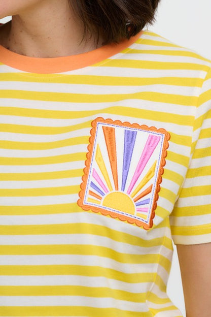 Sugarhill Brighton Maggie T-Shirt Yellow/Off White Rainbow Sunshine