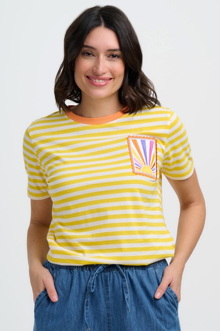 Sugarhill Brighton Maggie T-Shirt Yellow/Off White Rainbow Sunshine