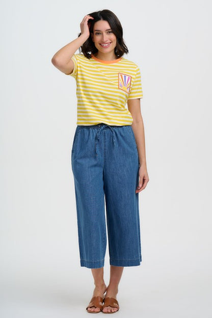 Sugarhill Brighton Maggie T-Shirt Yellow/Off White Rainbow Sunshine