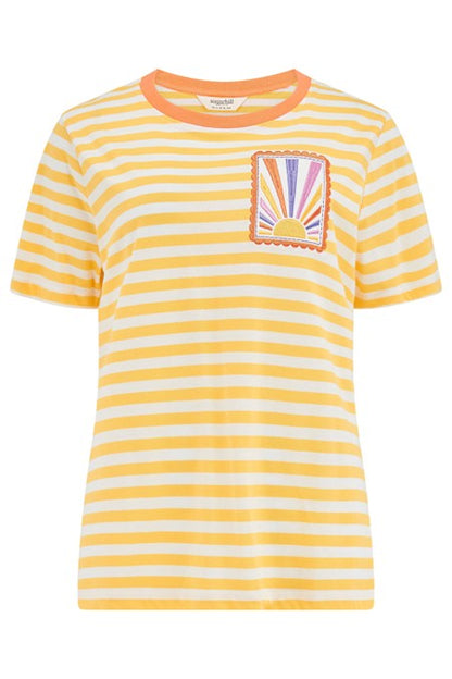 Sugarhill Brighton Maggie T-Shirt Yellow/Off White Rainbow Sunshine