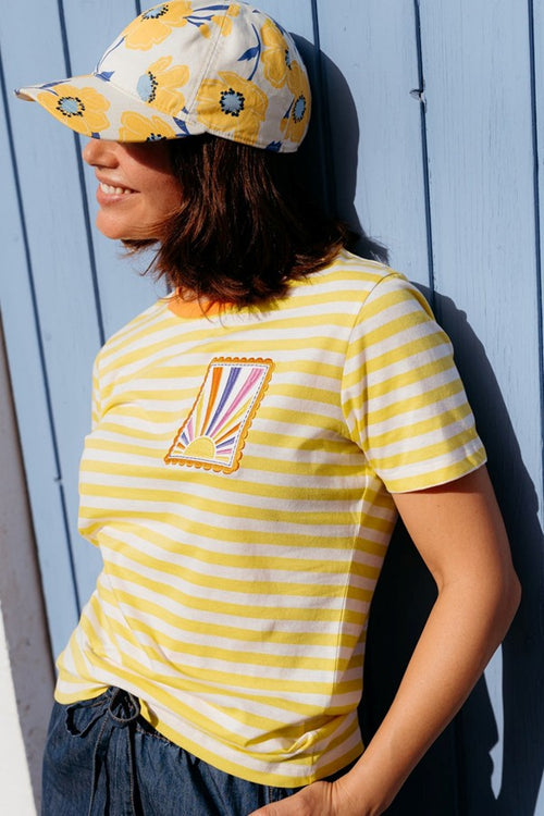 Sugarhill Brighton Maggie T-Shirt Yellow/Off White Rainbow Sunshine