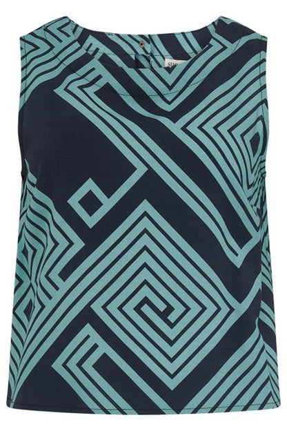 Sugarhill Brighton Marissa Top Black/Green Geometric Lines
