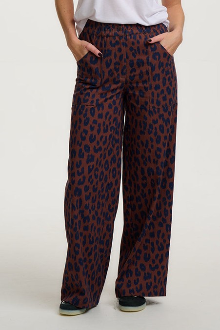 Sugarhill Brighton Nica Wide Leg Trousers Rust/Navy Ikat Leopard