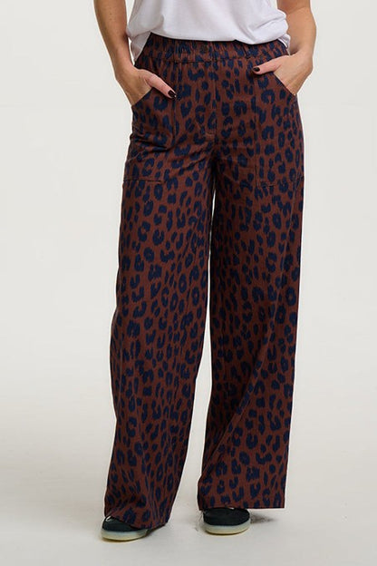 Sugarhill Brighton Nica Wide Leg Trousers Rust/Navy Ikat Leopard