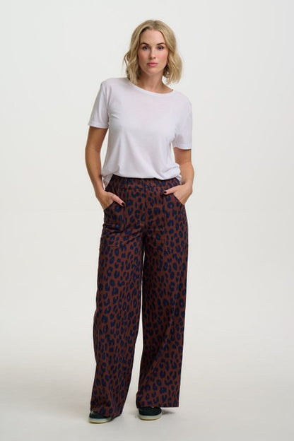 Sugarhill Brighton Nica Wide Leg Trousers Rust/Navy Ikat Leopard