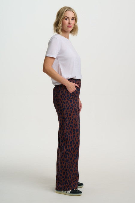 Sugarhill Brighton Nica Wide Leg Trousers Rust/Navy Ikat Leopard