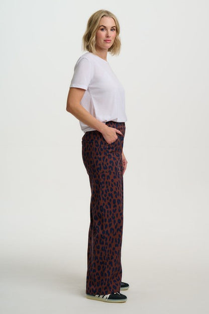 Sugarhill Brighton Nica Wide Leg Trousers Rust/Navy Ikat Leopard